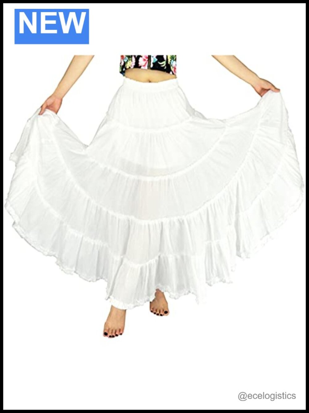 Boho Pleated Maxi Skirt 5 Tiered Cotton A-Line Dance Long